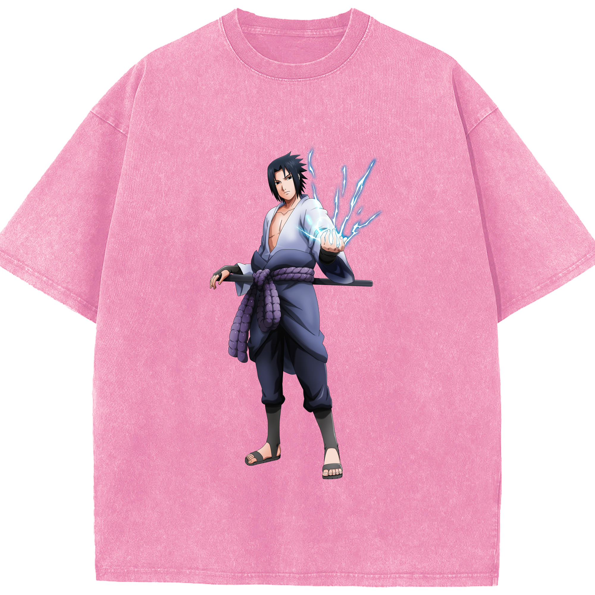 （画像用） NARUTO -ナルト- うちは サスケ Uchiha Sasuke 綿100% ヴィンテージ風 半袖Tシャツ（フロントプリント）